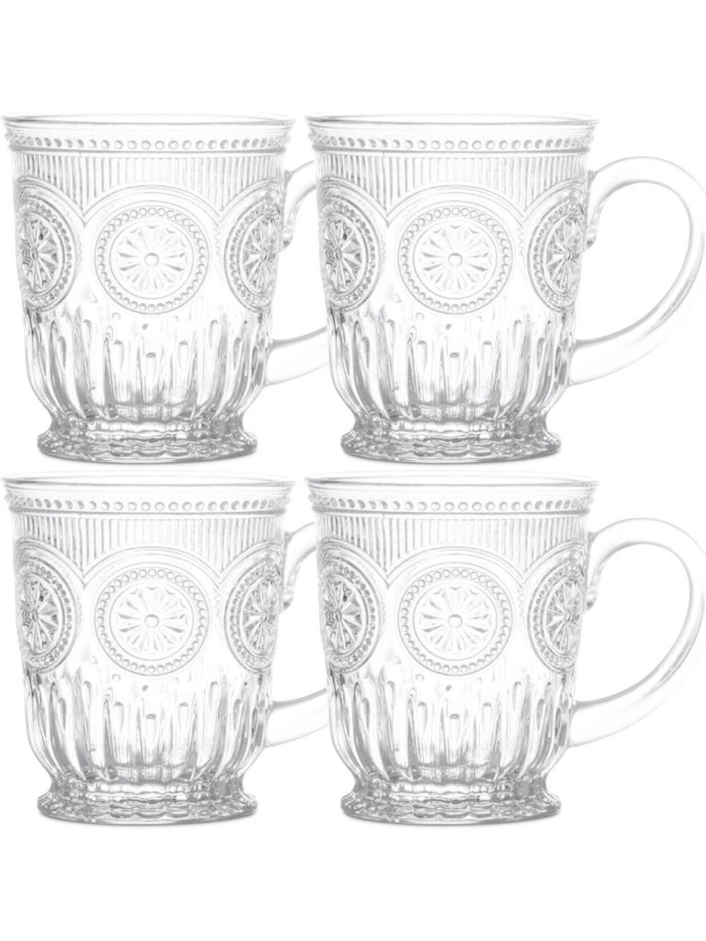 Set of 4 Clear Hobnail Coffee Mugs - 10 oz Glass Cups for Tea & Drinks